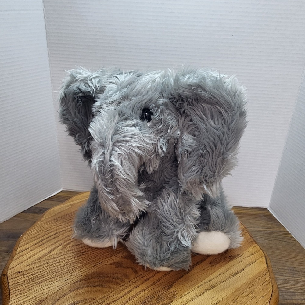 Aurora Plush Gray Long Hair Shaggy Elephant Stuffed Animal Toy 11" Tall